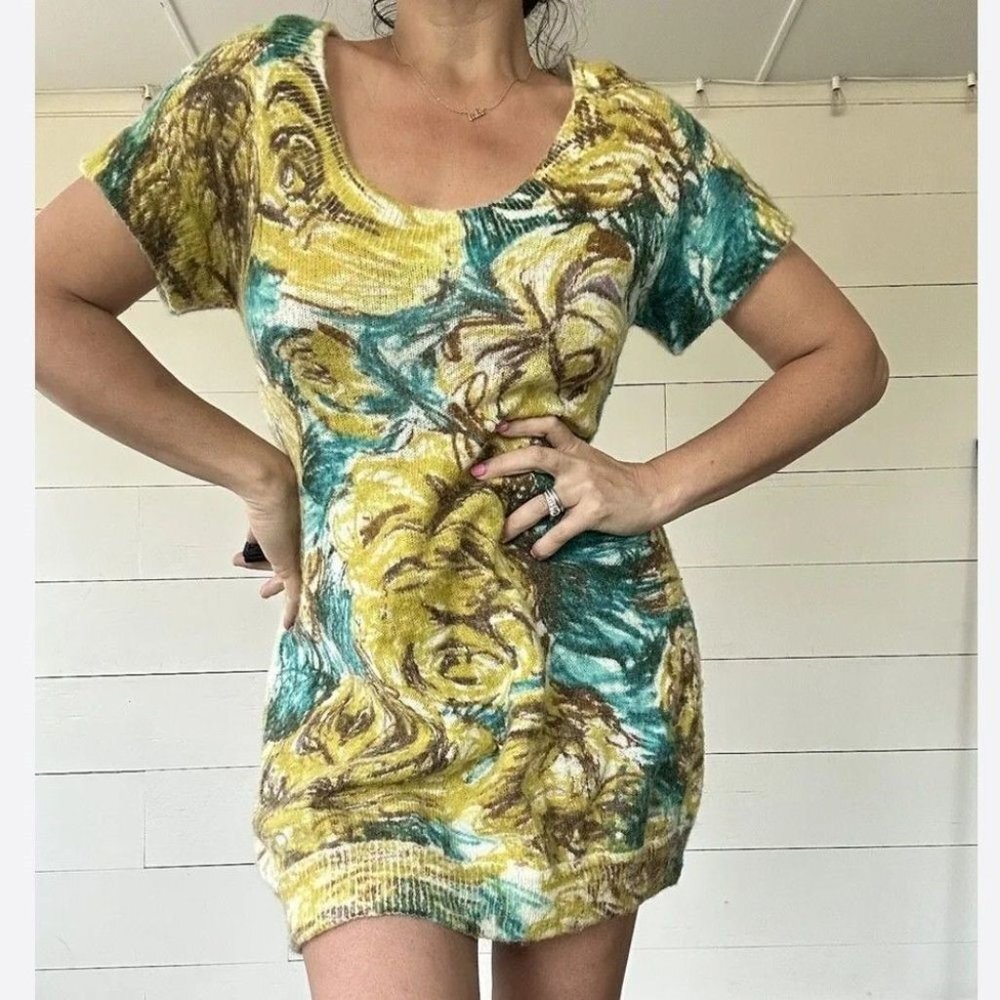 Anthropologie Moth Sweater Dress Wool & Alpaca Mini Knit Small Floral Tunic - Picture 4 of 4